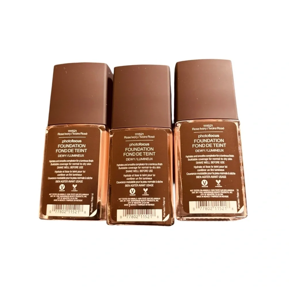 Lot Of 3 Wet N Wild Photo Focus Dewy Foundation Rose Ivory .95 FL Oz Blendable